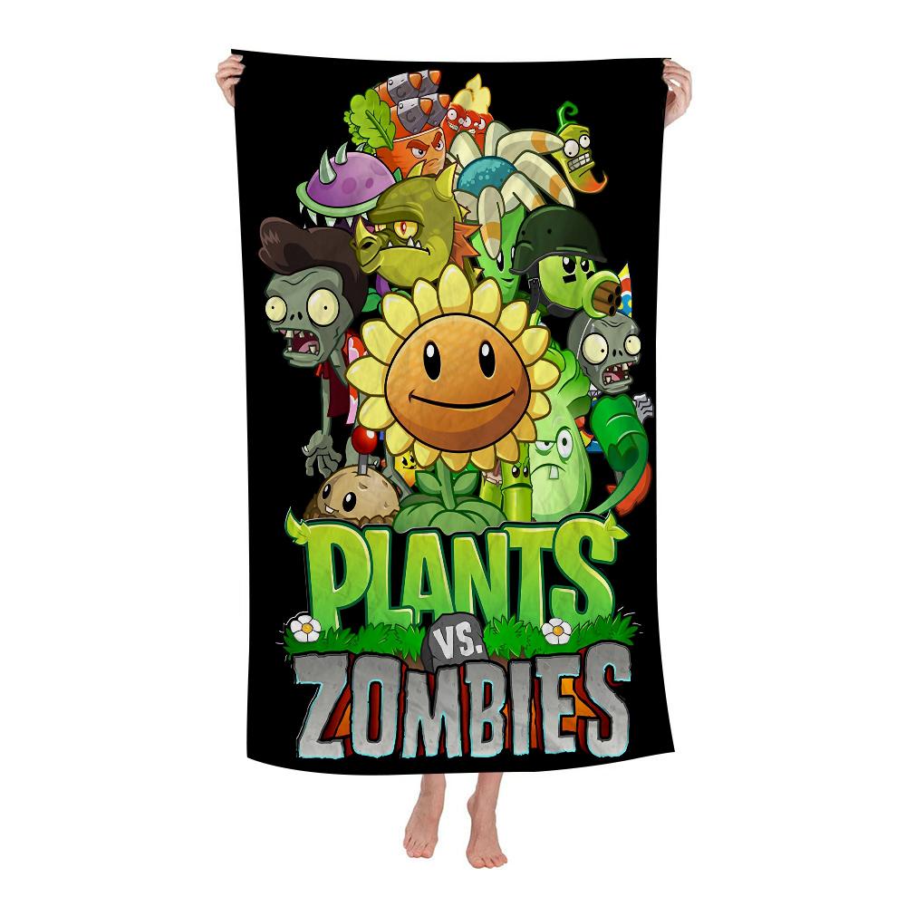 Plant-Vs -Zombie Beach Towel Cartoon Cute Summer Kids Large Bath Pool Beach Towel Microfiber Absorbent for Swimming Travel