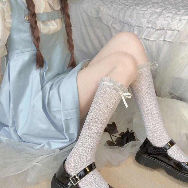 Japanese Style Cute Socks Lace Ruffle Knee High Socks for Girls Lolita Sweet Fishnet JK Uniform Calf Socks