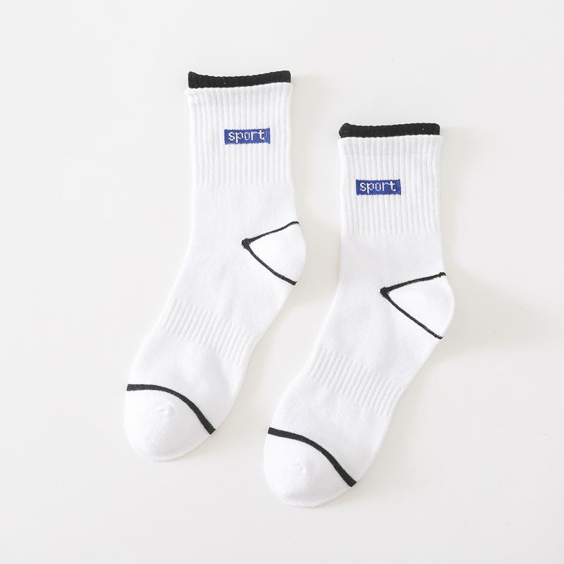 5/10 Pairs Couple's Socks with Letters Cute Black and White Mid Calf Socks Trendy Cotton Sports Socks Comfortable