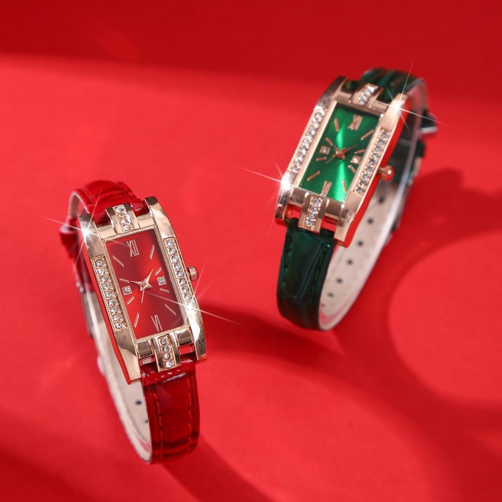 2/ 3pcs/ Set Fashion Women's Watch Set PU Leather Simple Quartz Watch Rectangle Diamonds Fashion Dial Ideal Gift for Women