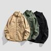 Men's Multi-pocket Loose Casual Shirt Trendy Fashion Top with Long Sleeves Versatile Work Jacket Green Khaki