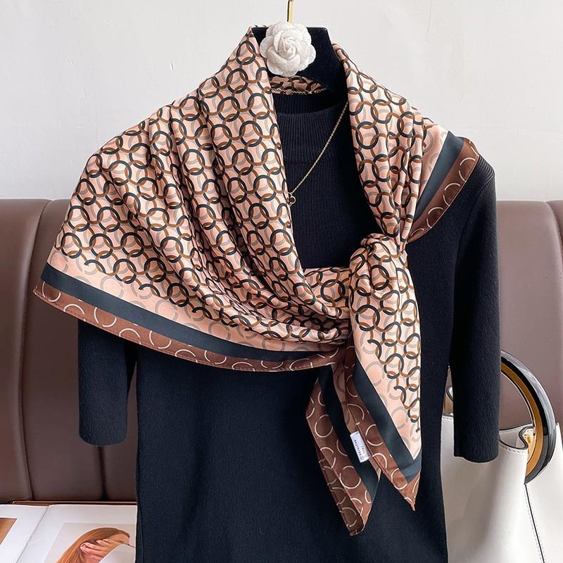 Spring and Autumn New Fashion 91 Square Scarf Women's Silk Scarf Foreign Style Shawl Neck Protection External Decorative Scarf Scarf