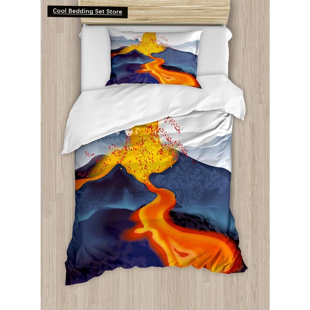 Volcano King Queen Duvet Cover Volcanic Eruption Bedding Set Fire Mountain Comforter Cover Natural Scenery Polyester Quilt Cover