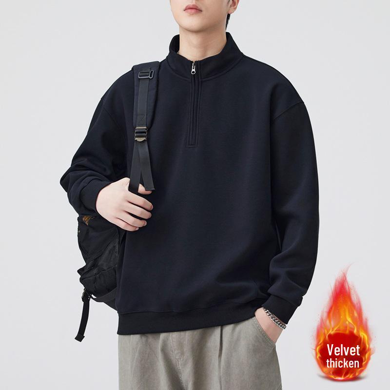 Men's Heavyweight Half-Zip Fleece Hoodie - 2025 American Style, Thickened Loose Fit, Trendy Casual Outerwear