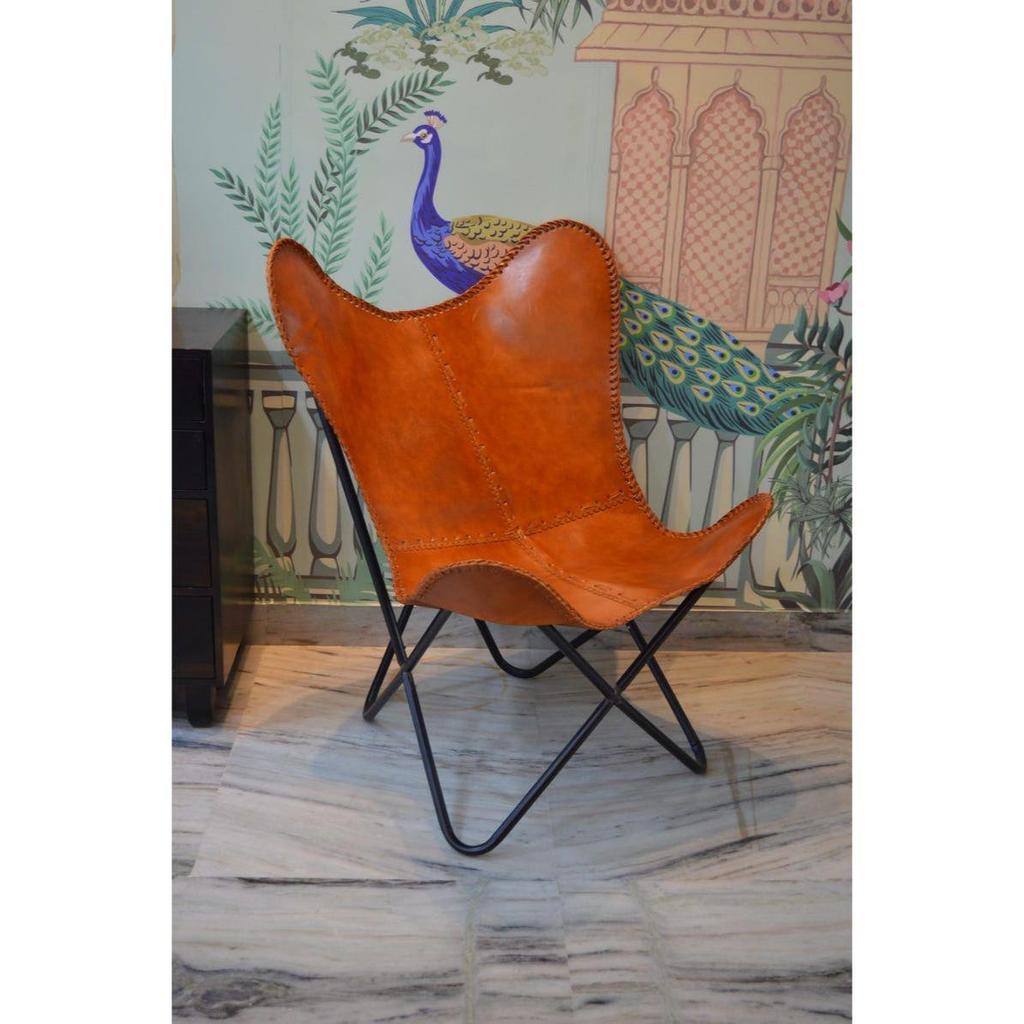 Leather Butterfly Chair, Tan Brown Color Relexing Chair, Home Decor Furniture