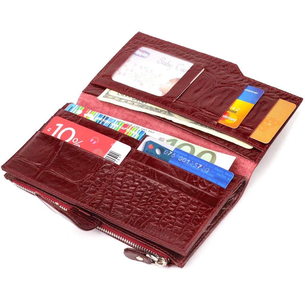 Prostorné vertikální dámské kočky z pravé kůže s ražbou krokodýla CANPELLINI Wallet 21644 Burgundy