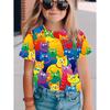Buntes Katzenmädchen T-Shirt Niedliche Muster Sommer Kurzarm 3D Druck Mädchen Oberteil Mode Lässig Streetwear Kinderkleidung