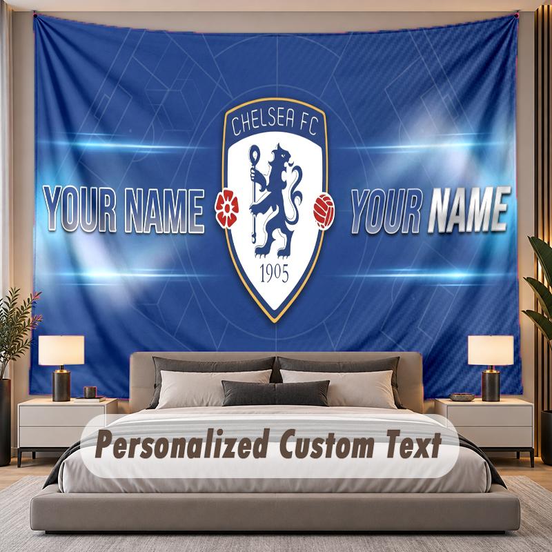 Custom Name Text Tapestry Chelsea FC Personalized Polyester Wall Tapestry For Bedroom And Room