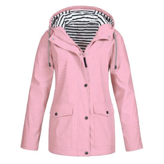 Dámský jednobarevný pruhovaný venkovní větruodolný voděodolný pláštěnka s kapucí