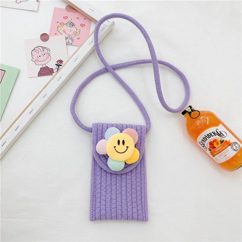 Childrens Handwoven Flower Coin And Phone Bag Made From Cotton Linen Material StyleA