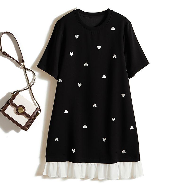 

Love Season Dating Love Skirts! Inclusive Version Women Summer Breathable Cotton Fake Two Pieces Pleat Fishtail Dress Black 4XL