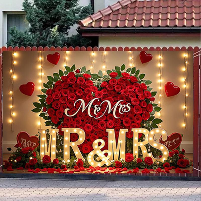 Romantic Red Rose Heart Backdrop,Floral Wall Decor Photography Background for Photo Booths,Parties,Wedding Decorations