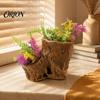 Artistic Flower Containers for Herbs Resin Tree Stump Flowerpot Succulents Small Plants, Imitation Wood Grain Planter Compact Pots Windowsills Indoor