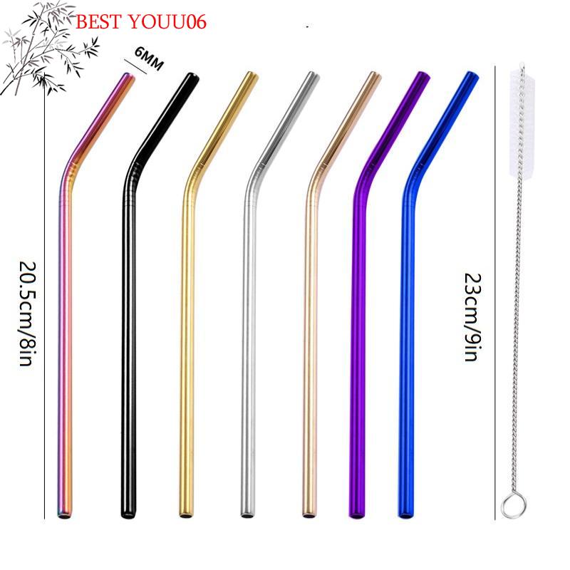 (YOUU06)4PCS Stainless Steel Straw Reusable Metal Drinking Straw With Cleaner Brush For Home Party Barware Bar Accessories