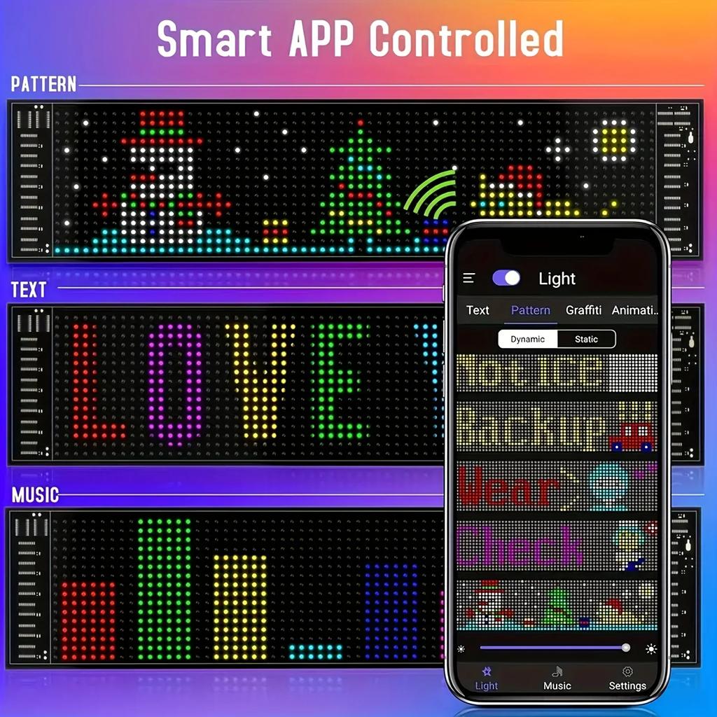 Flexible Programmable LED Matrix Panel Sign USB Scrolling Display with APP Remote Control DIY Pixel Light Board for Car Store