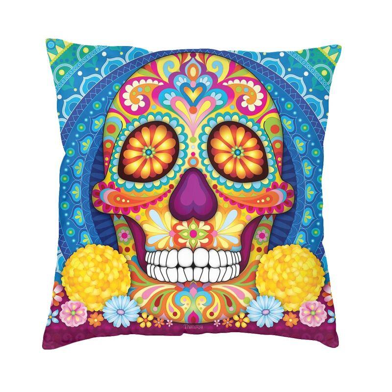 Day Of The Dead Sugar Skull Square Pillowcover Decoration Cushion Cover Throw Pillow for Sofa Doublesided Printing