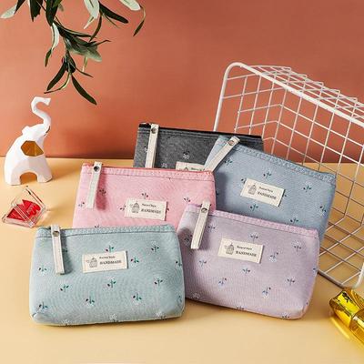 Korean Pastoral Style Girly Coin Purse & Makeup Bag: Simple, Fashionable Travel Mini Canvas Tote
