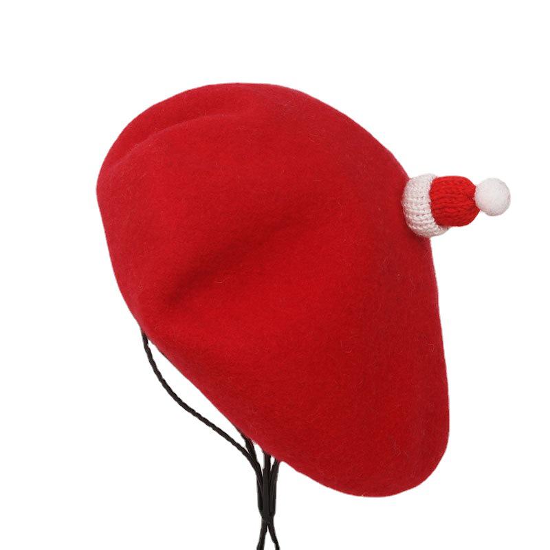 Women's Bright Red Wool Beret - Adult Winter Christmas Hat