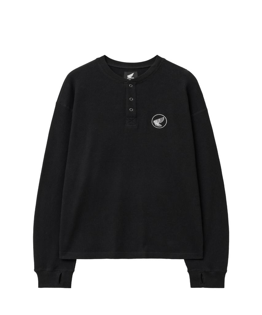 PHYPS MOTORCYCLE Waffle Henry Neck Long Sleeve Black