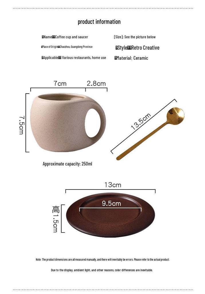 Retro Keramik Kaffee Tasse & Untertasse Set mit Holz Untersetzern & Löffeln – Ideal für Latte, Americano und Nachmittagstee
