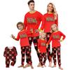Familien passendes Weihnachtspyjama-Set für Eltern und Kinder, Langarm-Hosen-Set mit Aufdruck am Hals