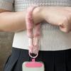 Autumn Winter Insulated Contrast Color Leopard Plush Rope Mobile Phone Case Lanyard Wrist Strap Bag Doll CCD Hanging Ornaments