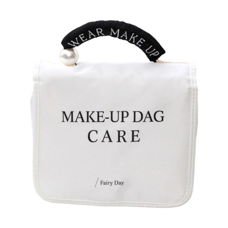 Spacious Waterproof Cosmetic Bag for Travel Toiletry Organizers With Handles Polyester Makeup Pouches белый