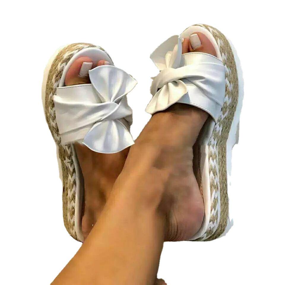 Damen Keilabsatz Sandalen mit Schleife in Übergröße - Einriemen Sommer Strand Schuhe