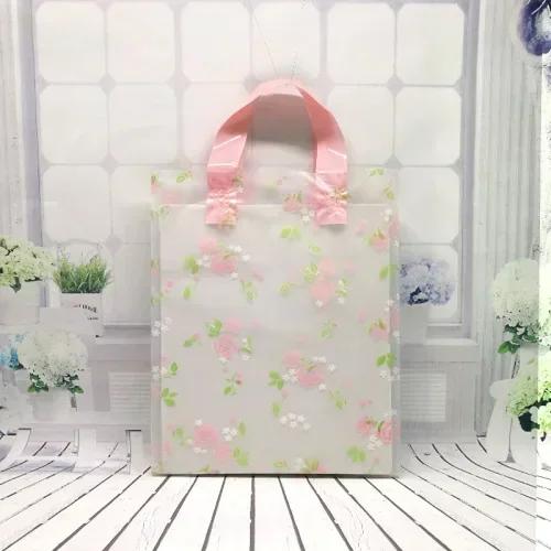 Vertical Plate Handle Plastic Bag Thick Large Size Clothing Store Packing Gift Storage Portable Package Cartoon Bags 50pcs