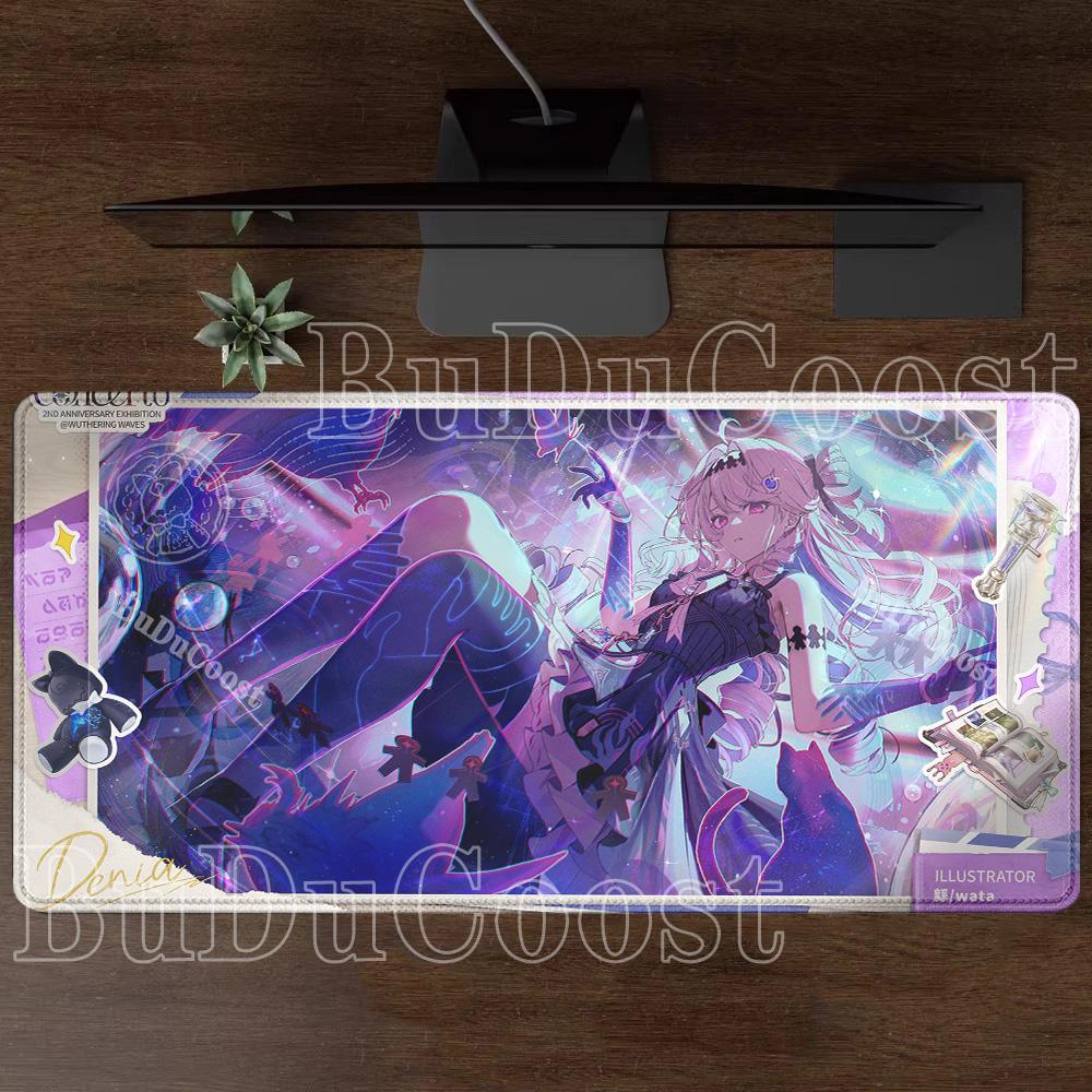 Denia Wuthering Waves Mousepad Kawaii Anime Girl Gaming Keyboard Mouse Pad Office Accessories HD Printing Overlock XXL Desk Mat