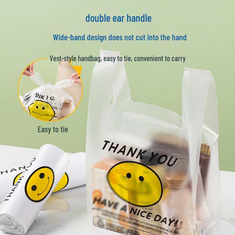 Kelibang Thickened Clear Smiley Face Plastic Bags, 100 Count