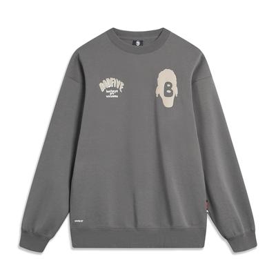 Li Ning Badfive 3D Letter Print Loose Fleece Pullover Sweatshirt Unisex Sweatshirt Gray AWDT873-7