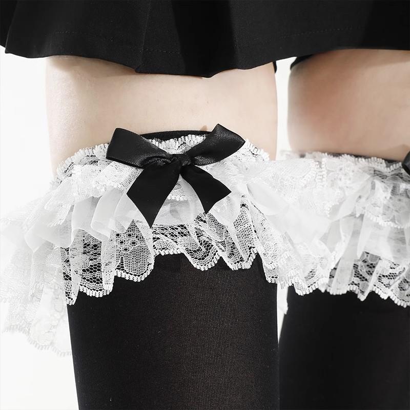 Letné Lolita čipkované podkolienky Dámske JK s čipkovanou mašľou podkolienky Lolita sladké japonské zamatové