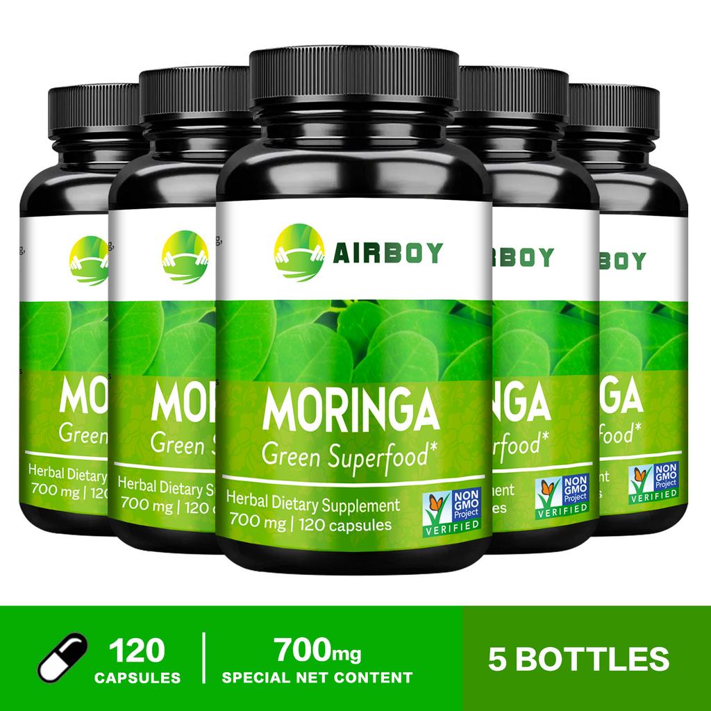 Moringa extract capsules, 700 mg per serving, adult immune support.