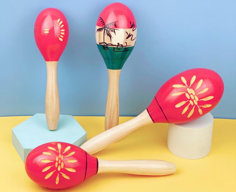 (pont Du Monde) Maracas, Percussion Instrument for Latin Percussion, Eurhythmics, Wooden (Set of 2) (Small Engraved)