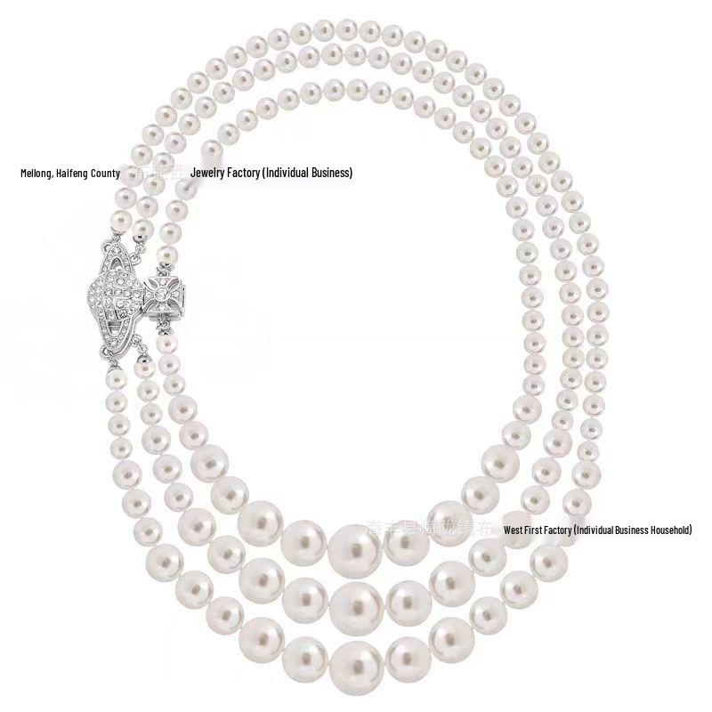 Empress Cixi Pearl Necklace: Three-Layer Magnetic Buckle in French Retro Style