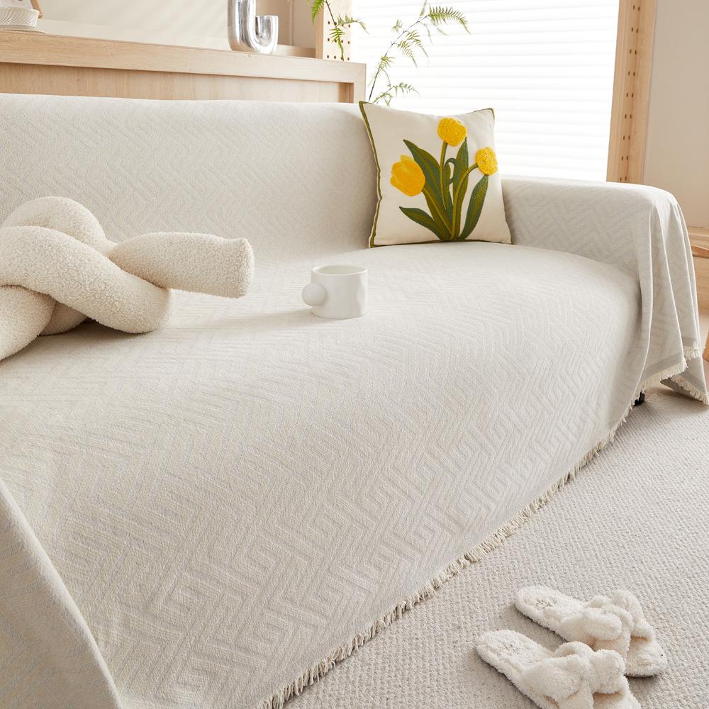 Simple Line Pattern Sofa Towel Cover, Reversible Chenille Sofa Cover, Living Room 3-Seater Sofa Cover Four Seasons Universal