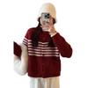 Lazy wind contrasting colors striped loose long-sleeved sweater jacket women's autumn age-reducing versatile knitted top cardigan