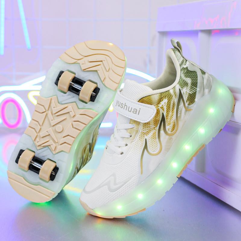 TUINANLE Kind LED Sneaker USB Aufladung Leuchtende Schuhe Outdoor Sport Rollschuhe Kinder Vier Räder Jungen Mädchen Freizeitschuhe Leuchtend