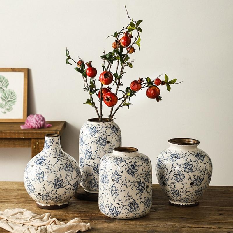 Blau-Weiße Porzellan Große Keramikvasen Für Blumengestecke Craquelé Glasuren Heimdekoration Wohnzimmer Mittelstücke