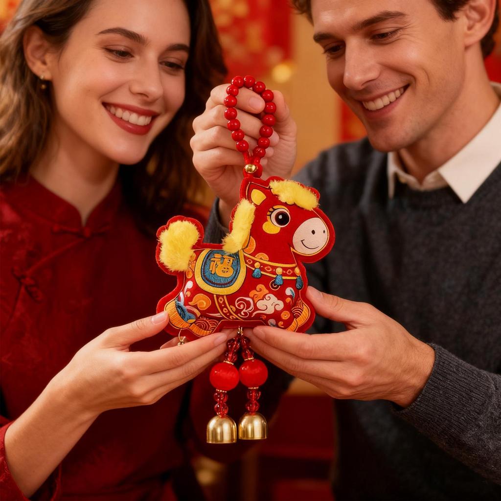 Horse Decorations Good Fortune Ornament with Bell Pendant Embroidery 2026 Chinese New Year Door Decorations for Wealth Success