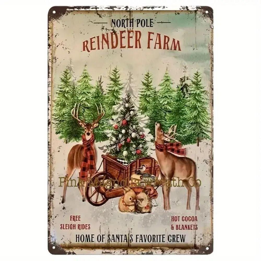 Vintage Christmas Metal Tin Sign Home Festive Wall Decor