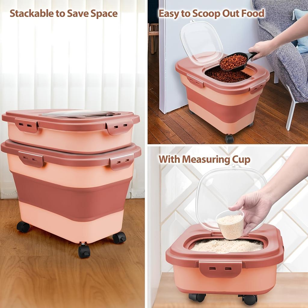 Collapsible with Wheels Cat Dog Food Storage Container Dry Pet Food Box with Lids Airtight Sealing Kitchen Grain Storage Boxes