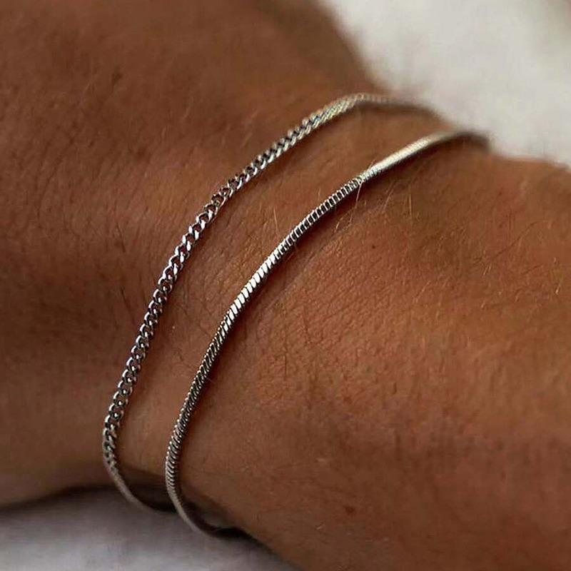 Mens Bracelet Set Waterproof- Dainty 14K Gold Plated Stainless steel Snake Cuban Figaro Chain Bracelets for Men Jewelry Gifts