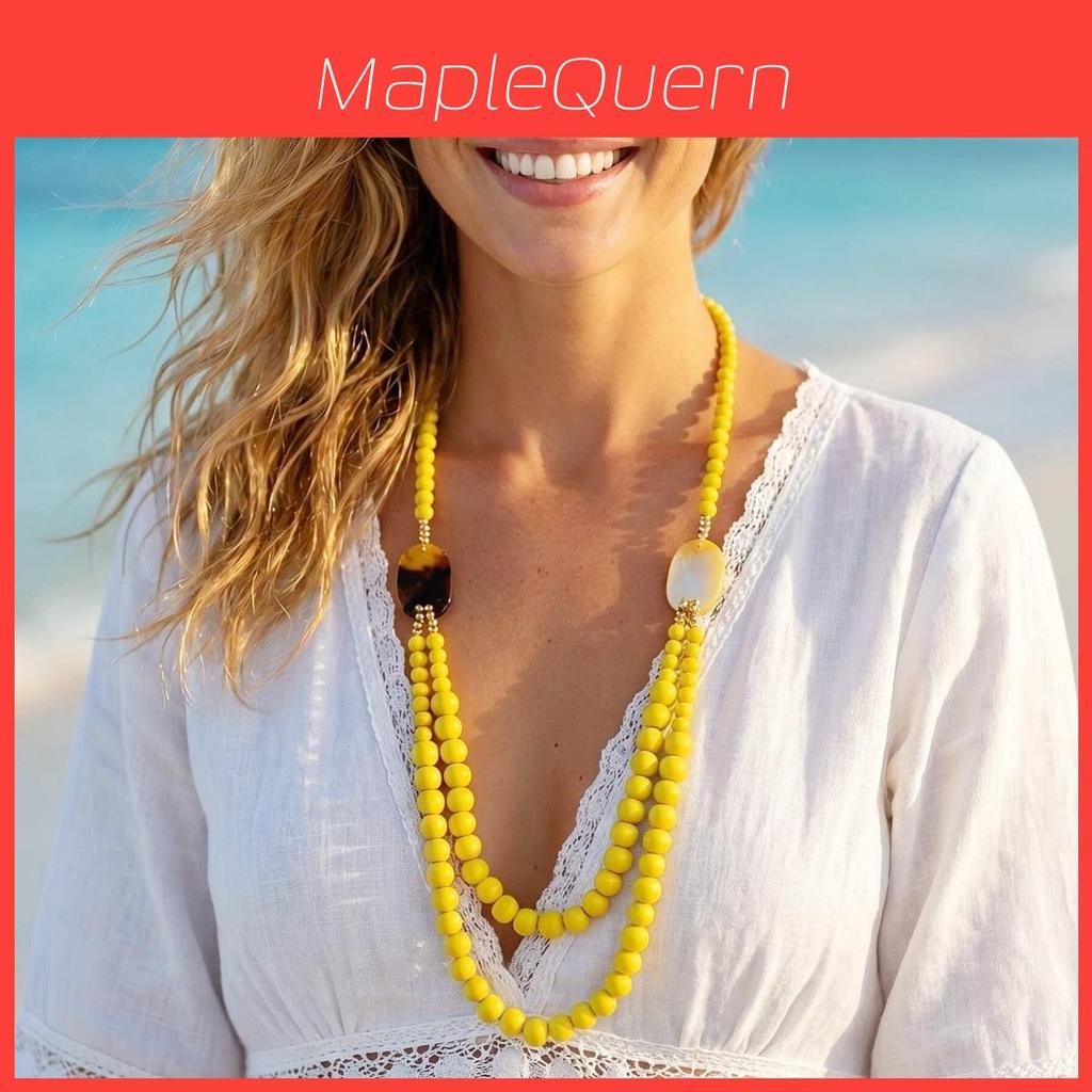 Bohemian Wooden Bead Shell Necklace With Handcrafted Chain For Summer Travel Accessories Women