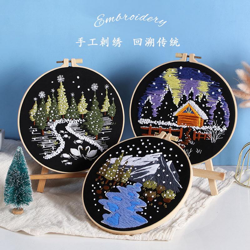 Christmas Embroidery Handmade Diy Material Package Snow Mountain Forest Embroidery