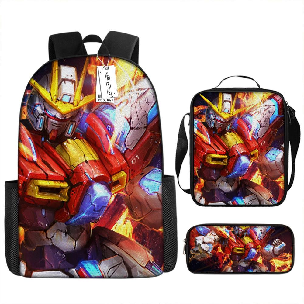 Gundam Backpack 3D Pattern Anime Backpack Student Printed School Bag Three-piece Set