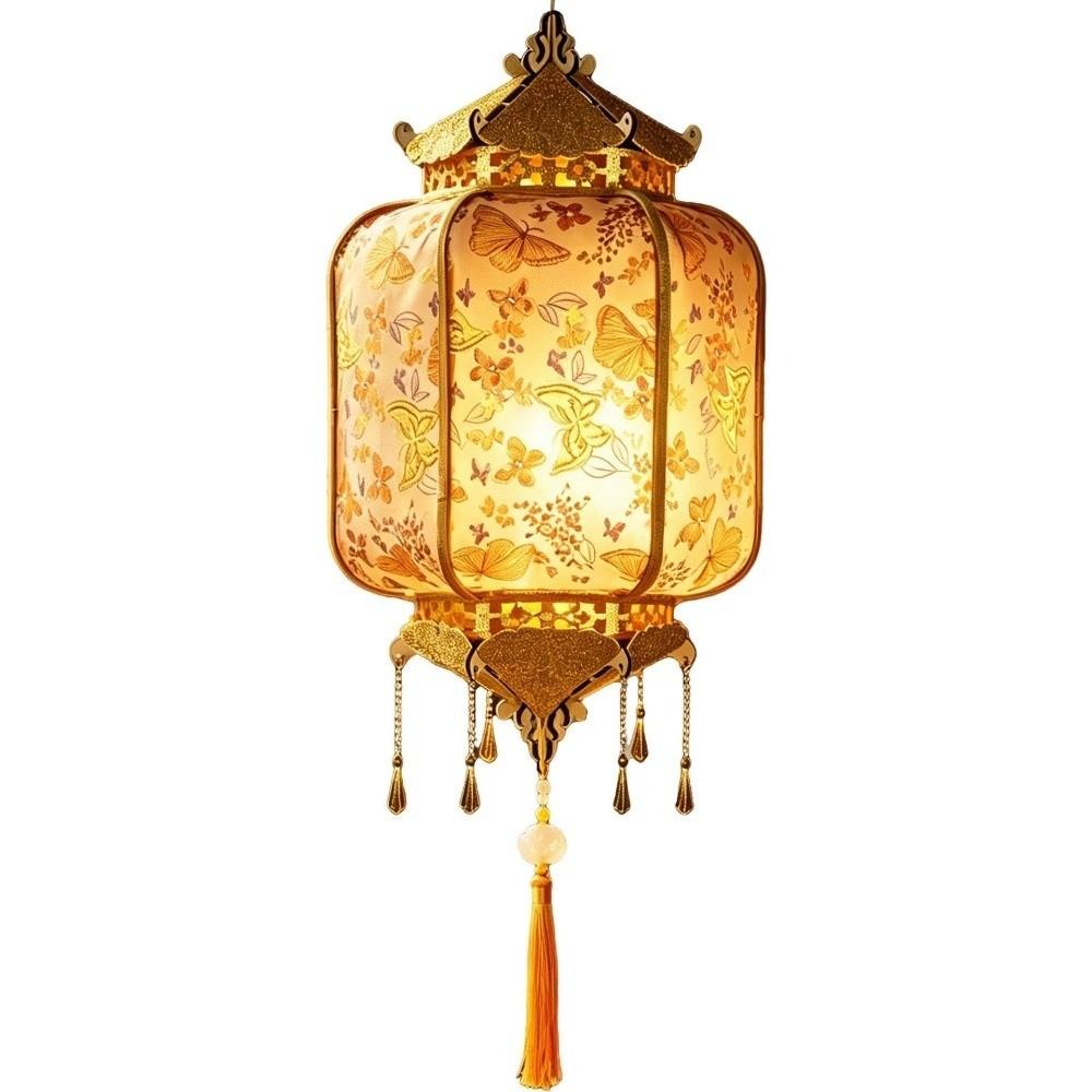 Handmade Handheld Mid-Autumn Festival Lantern Traditional with Tassel Antique Luminous Lantern Portable Vintage