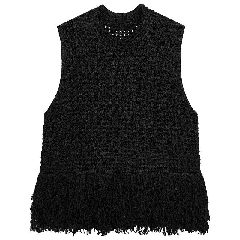 Zaprha 2025 Autumn New Sweet Plaid Knitted Tassel round Neck Sleeveless Vest Top 4331027