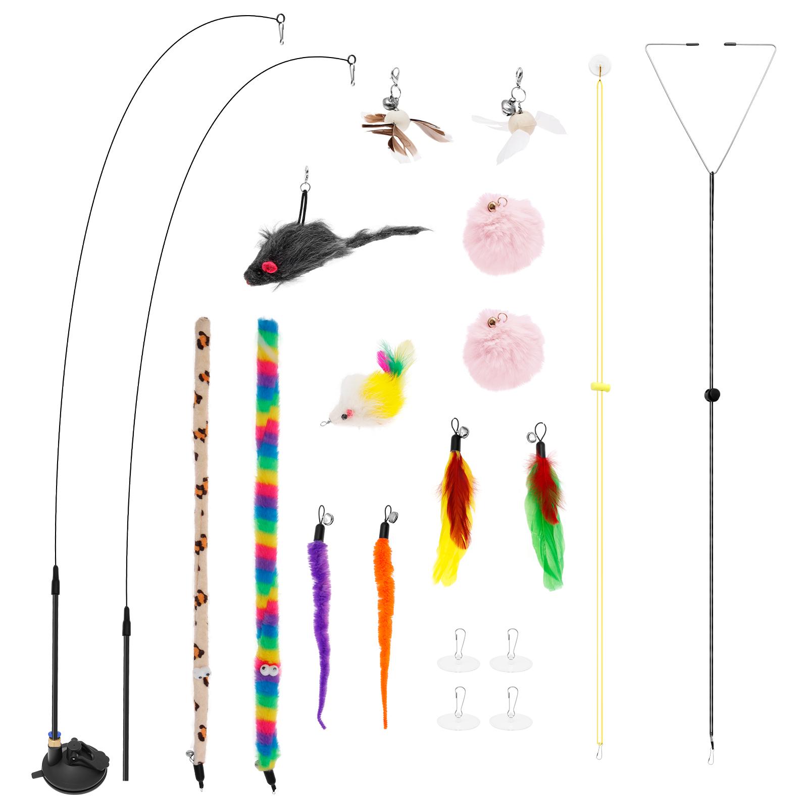 Interactive Cat Teaser Wand Set Cat Teaser Wand Toy with Suction Cup Feather Indoor Kitten Exerciser Cat Wand Pet Supplies